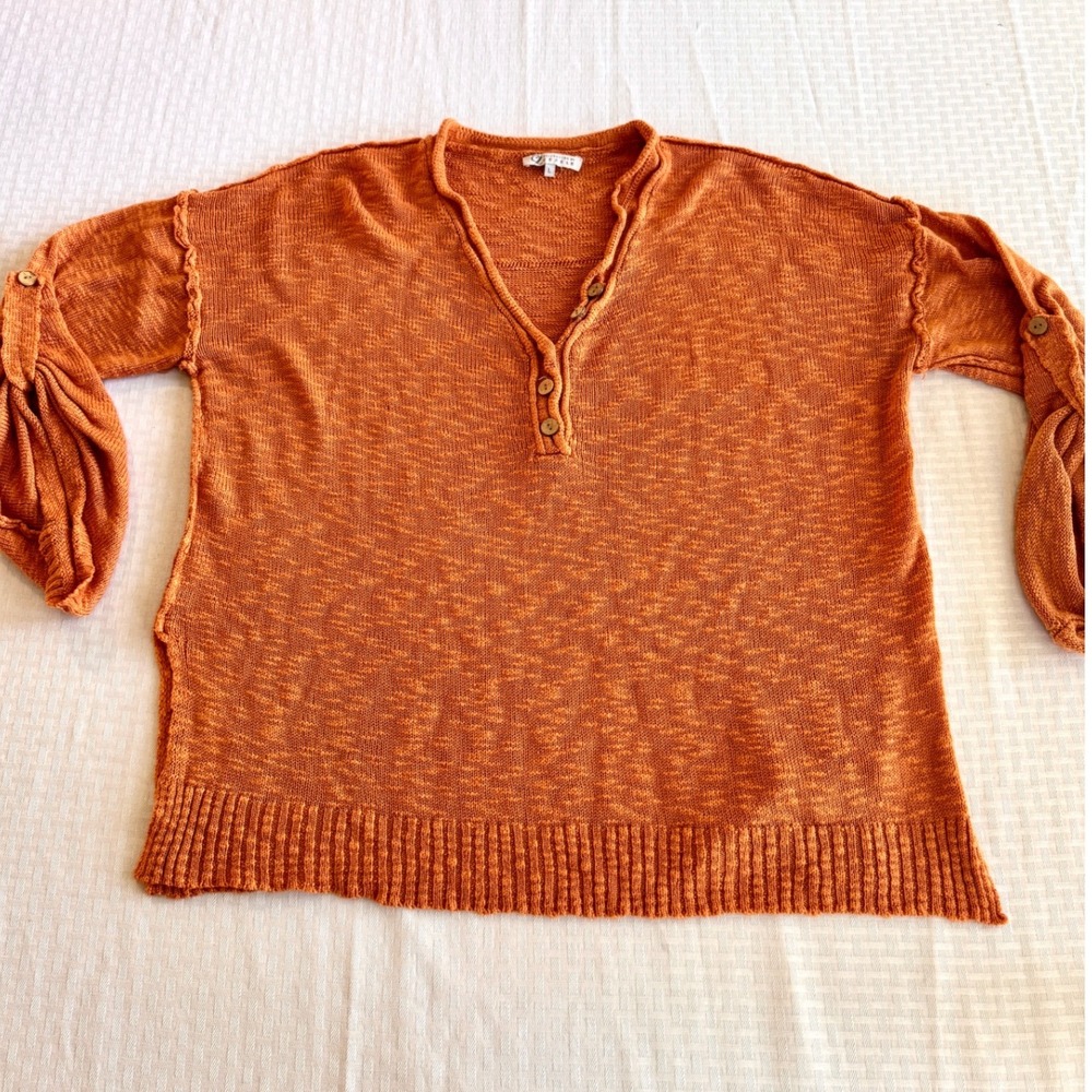 Collection by Cezele Burnt Orange Boho Henley Knit Sweater Large CT7127
